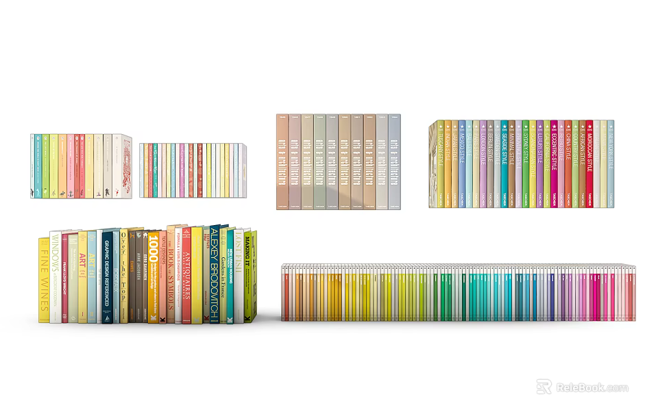 Colorful Books And Magazines With Various Sizes Neatly Arranged On Shelves 3d model 