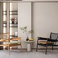 Modern Chair And Table Set With Light Wood Black Chairs Round Table Vase And Fruits In Minimalist Interior
