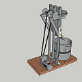 Mechanical Lifting Device with Metal Frame Pulley System Bucket and Motor on Wooden Base