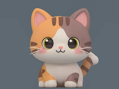 Cute Cartoon Cat Toy With Orange Brown White Fur And Big Eyes Striped Tail 3d model