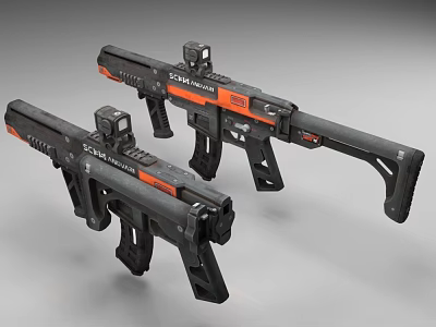 Modern Sci Fi Assault Rifles With Orange Accents And Tactical Scopes 3d model