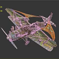 Cosmic Aerospace Themed Vintage Biplane With Green Orange Accents And Futuristic Design