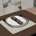 Stylish Dinnerware Set with Plate Napkin Fork Spoon on Woven Placemat Wooden Table