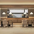 Modern Restaurant Interior With Pendant Lights Booth Seating Dining Tables Chairs Wooden Elements Open Space