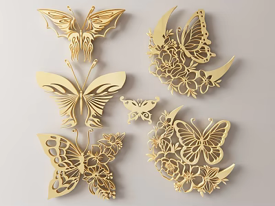 Wooden Butterfly And Flower Laser Cut Wall Decor For Home Decoration 3d model