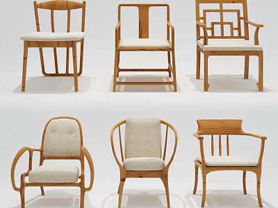 Stylish Wooden Leisure Chairs With Various Designs And Soft Fabric Cushions 3d model