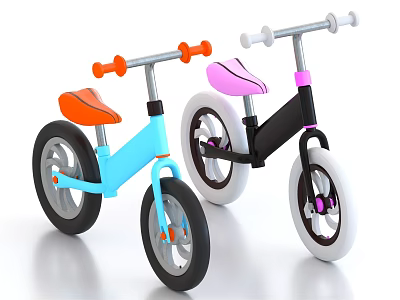 Two Kids Bicycles With Blue Black Frames Orange Pink Seats And White Rimmed Wheels 3d model