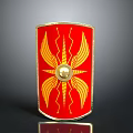 Red Shield With Golden Wing Patterns Spiral Designs And Central Emblem