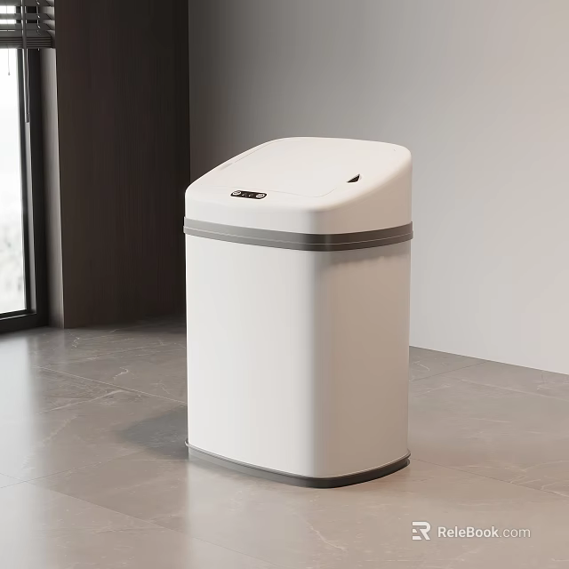 White automatic sensor trash can with modern sleek design and gray trim for home interior 3d model