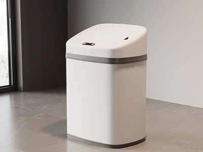 White automatic sensor trash can with modern sleek design and gray trim for home interior 3d model