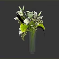 Decorative Plant With White Flowers Green Leaves And Green Berries In Vase