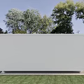 Modern White Container House on Green Grassland with Trees and Glass Doors
