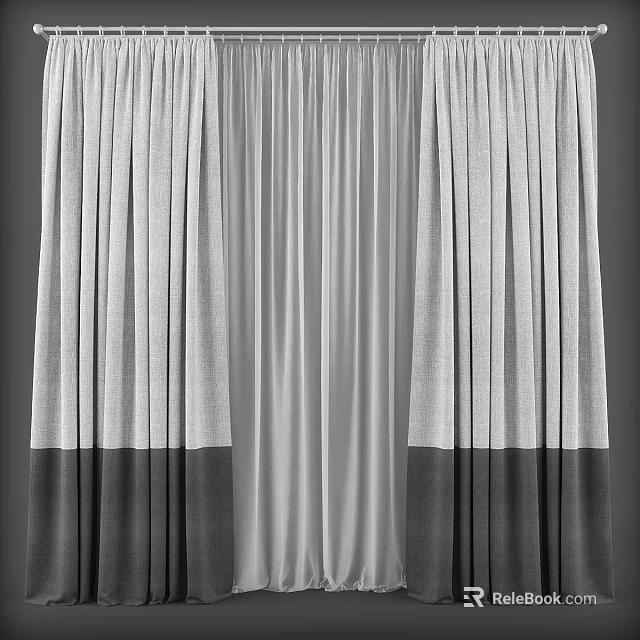 Modern Two Tone Light And Dark Gray Layered Fabric Curtain For Home Decor 3d model 