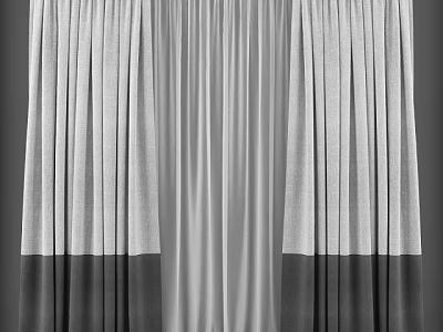 Modern Two Tone Light And Dark Gray Layered Fabric Curtain For Home Decor 3d model