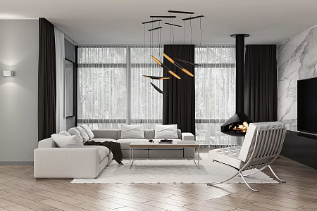 modern living room villa living room 3d model