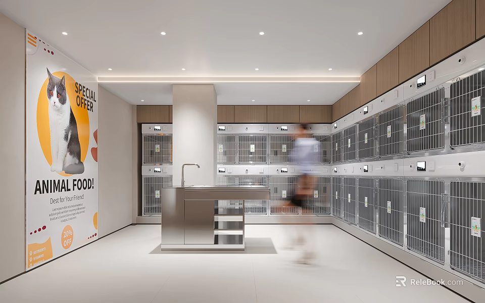 Modern Animal Hospital Outpatient Clinic With Cages And Washing Area 3d model 