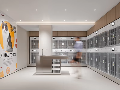 Modern Animal Hospital Outpatient Clinic With Cages And Washing Area 3d model