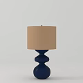 Navy Blue Table Lamp with Three Spherical Base and Beige Fabric Shade 3d model