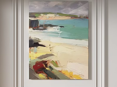 Abstract Painting Of Beach Scene With Vibrant Colors Ocean Waves And Sandy Shore 3d model