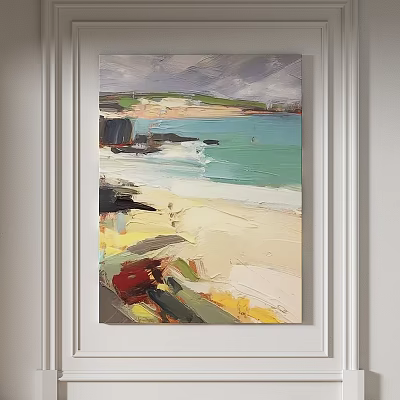Abstract Painting Of Beach Scene With Vibrant Colors Ocean Waves And Sandy Shore 3d model