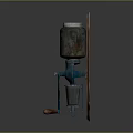 Wall Mounted Dispenser Design With Wooden Backboard Black Glass Container And Blue Metal Faucet