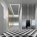 Modern Clothing Store Interior With Hanging Apparel And Marble Display Counters