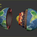 Earth Cross Section Showing Internal Layers With Blue Surface And Green Landmasses