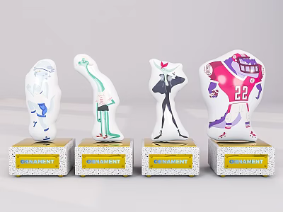 Tournament Trophies With Colorful Bases And Unique Cartoon Character Designs 3d model