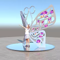 Interactive Butterfly Wing Art Installation With Child Standing And Purple Decorations 3d model