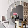 Modern Dining Table Set With Glass Top Chairs Pendant Lights Round Wall And Checkerboard Rug