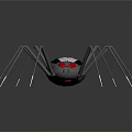 Mechanical Spider With Long Metal Legs Silver Body Red Cross Symbol And Red Eyes