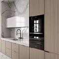 Modern Kitchen Interior With Wooden Cabinets Marble Island And Range Hood