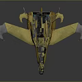 Futuristic Yellow Metallic Weapon With Sharp Wings And 3D Design Features 3d model
