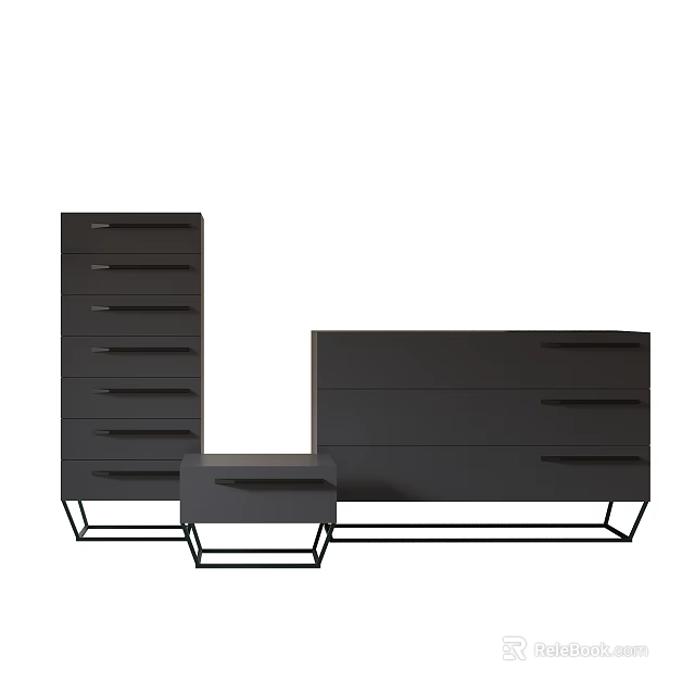 Modern Black Sideboard Set with Drawers and Metal Legs Contemporary Design 3d model 