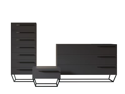 Modern Black Sideboard Set with Drawers and Metal Legs Contemporary Design 3d model