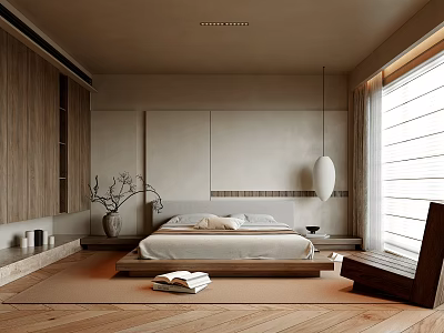 Middle Ages Master Bedroom Bedside Single Chair Chandelier Wardrobe Carpet Curtain Downlight 3d model