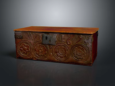 Vintage Carved Wooden Chest for Clothing Storage with Decorative Patterns 3d model