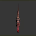 Horned Dinosaur Model With Red And Black Stripes Open Mouth On Gray Background