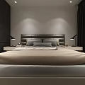 Modern Double Bed With Leather Headboard Bedside Table And Black Desk Lamp