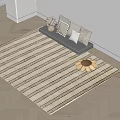 Square Beige Brown Striped Rug In Living Room With Gray Sofa Pillows And Sunflower Decoration