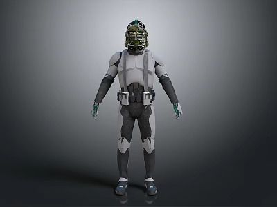 Futuristic Sci Fi Character Wearing Gray White Armor With Helmet And Gear 3d model