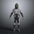 Futuristic Sci Fi Character Wearing Gray White Armor With Helmet And Gear