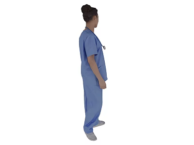 Woman in blue medical scrubs standing with stethoscope around neck on uniform 3d model