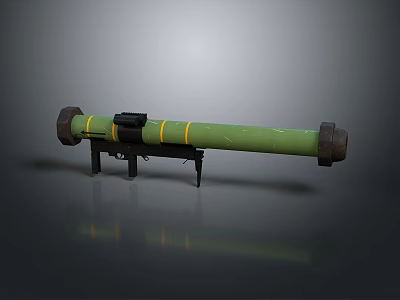 Green Rocket Propelled Grenade Launcher With Yellow Stripes And Black Stand 3d model