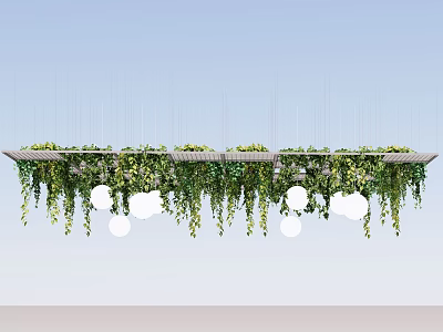 Lush Hanging Vines With Green Leaves Decorating Metal Frame And White Spherical Lights 3d model