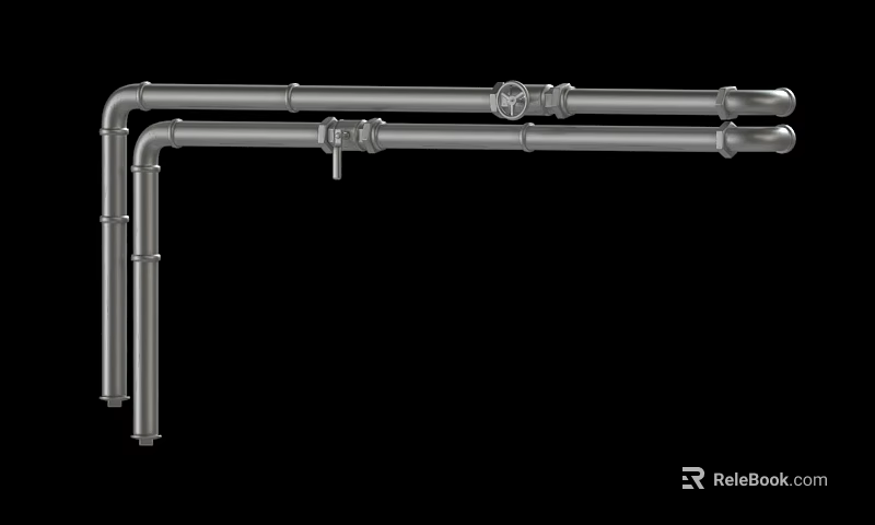 Stainless Steel Industrial Plumbing Pipe System With Valve And Elbow Joints Structure 3d model 
