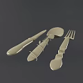 Elegant Metallic Cutlery Set With Decorative Leaf Handle Knife Spoon And Fork