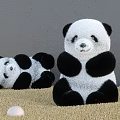 Cute Panda Plush Toys Sitting And Lying On Soft Carpet With White Eggs