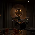 Dark Elegant Bar Interior With Chandelier Illuminated Wine Shelves Glassware And Marble Decor Accents