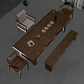 Natural Wooden Coffee Table With Matching Chairs Bench And Fruit Plates On Top